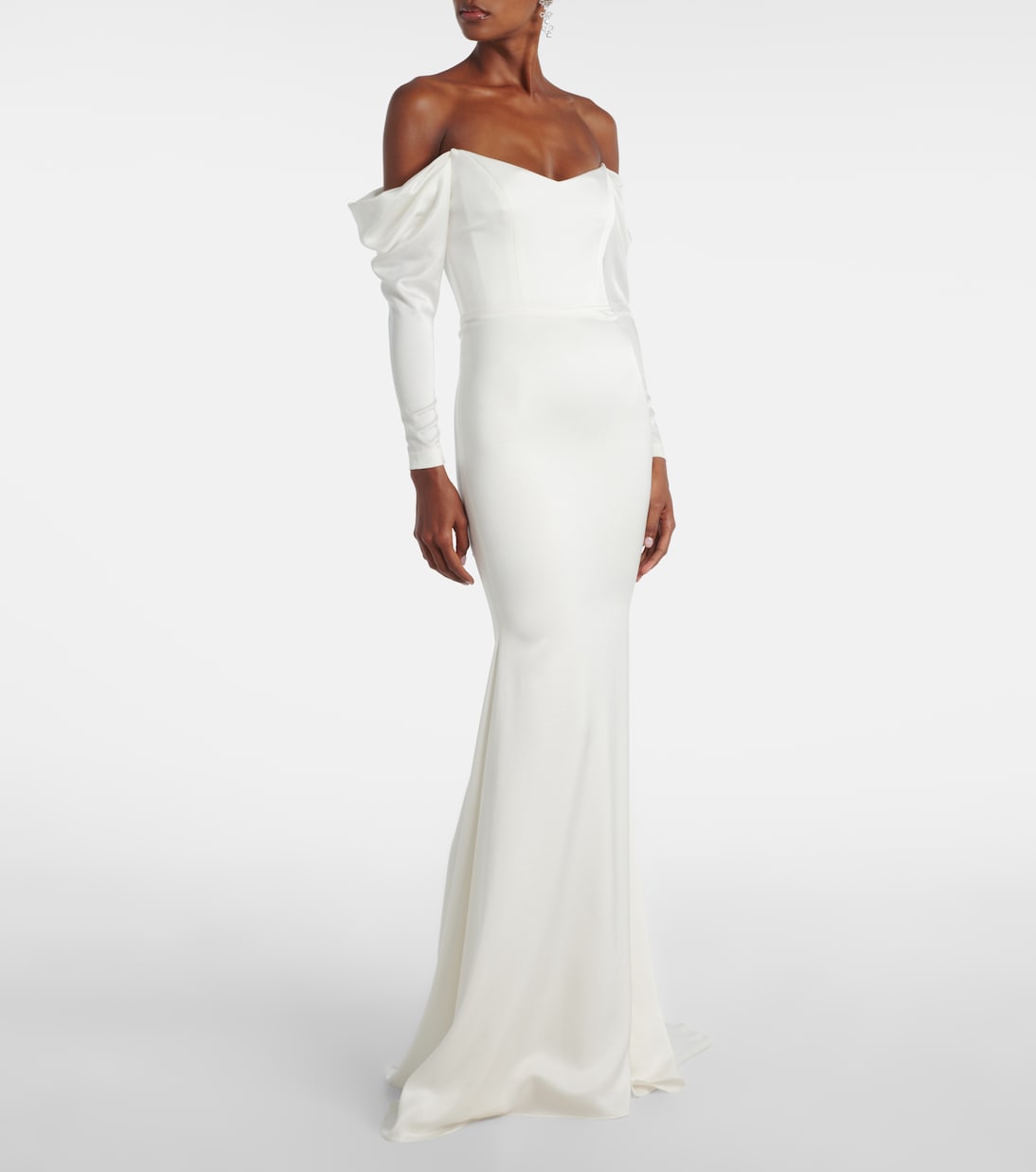 Bridal off-shoulder crêpe satin bustier gown | Alex Perry