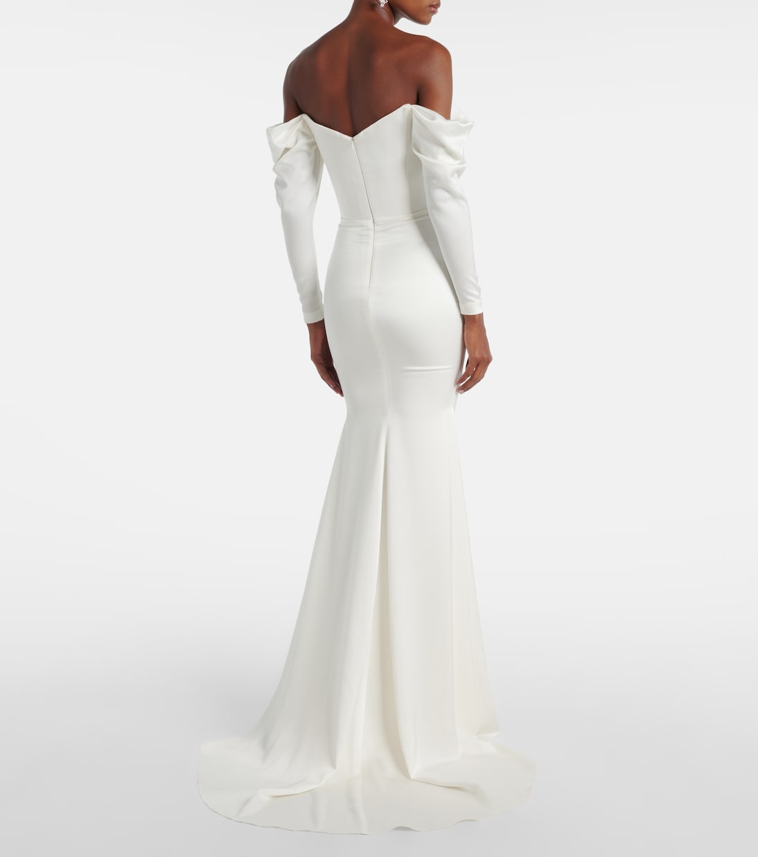 Bridal off-shoulder crêpe satin bustier gown | Alex Perry