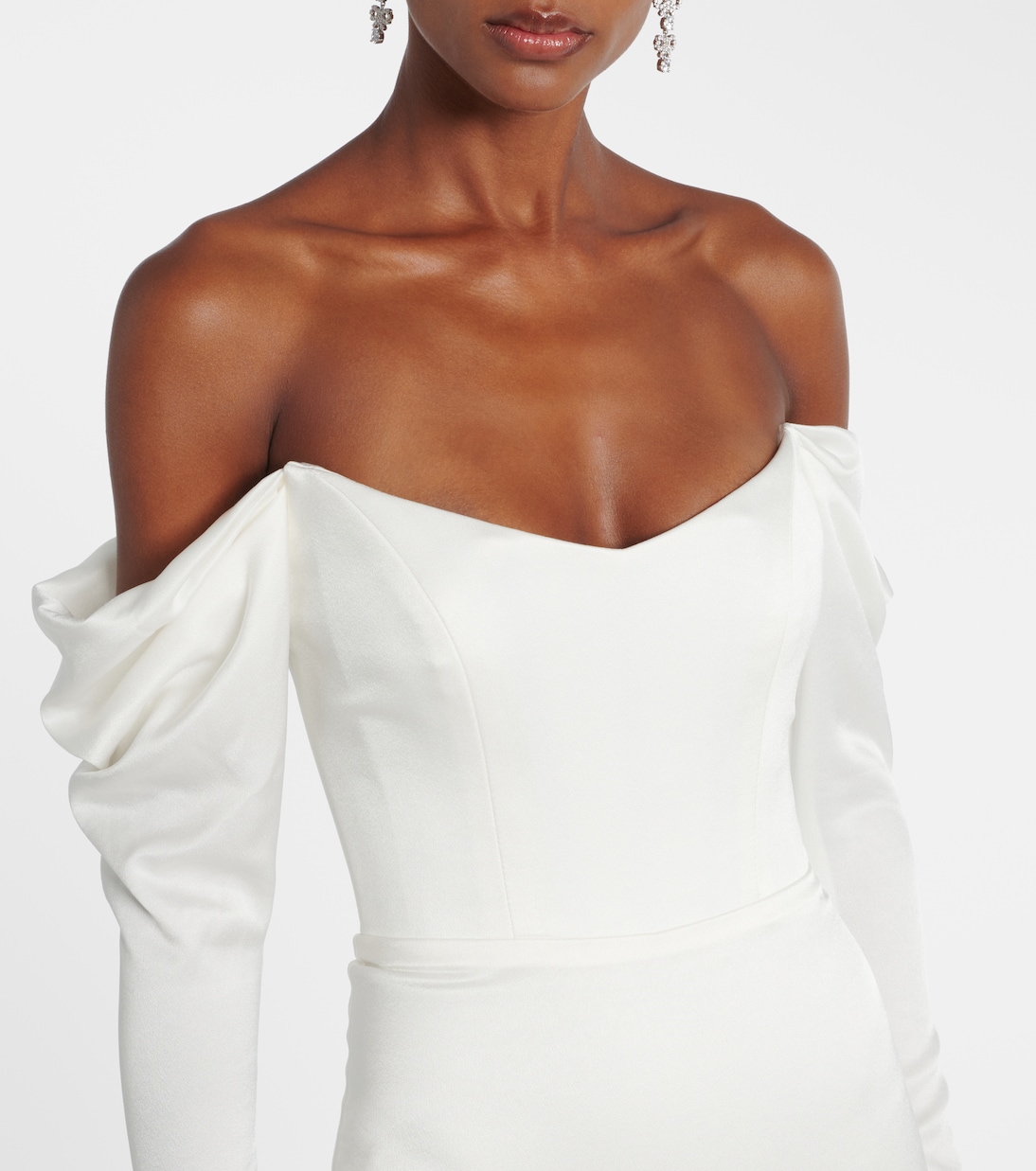 Bridal off-shoulder crêpe satin bustier gown | Alex Perry