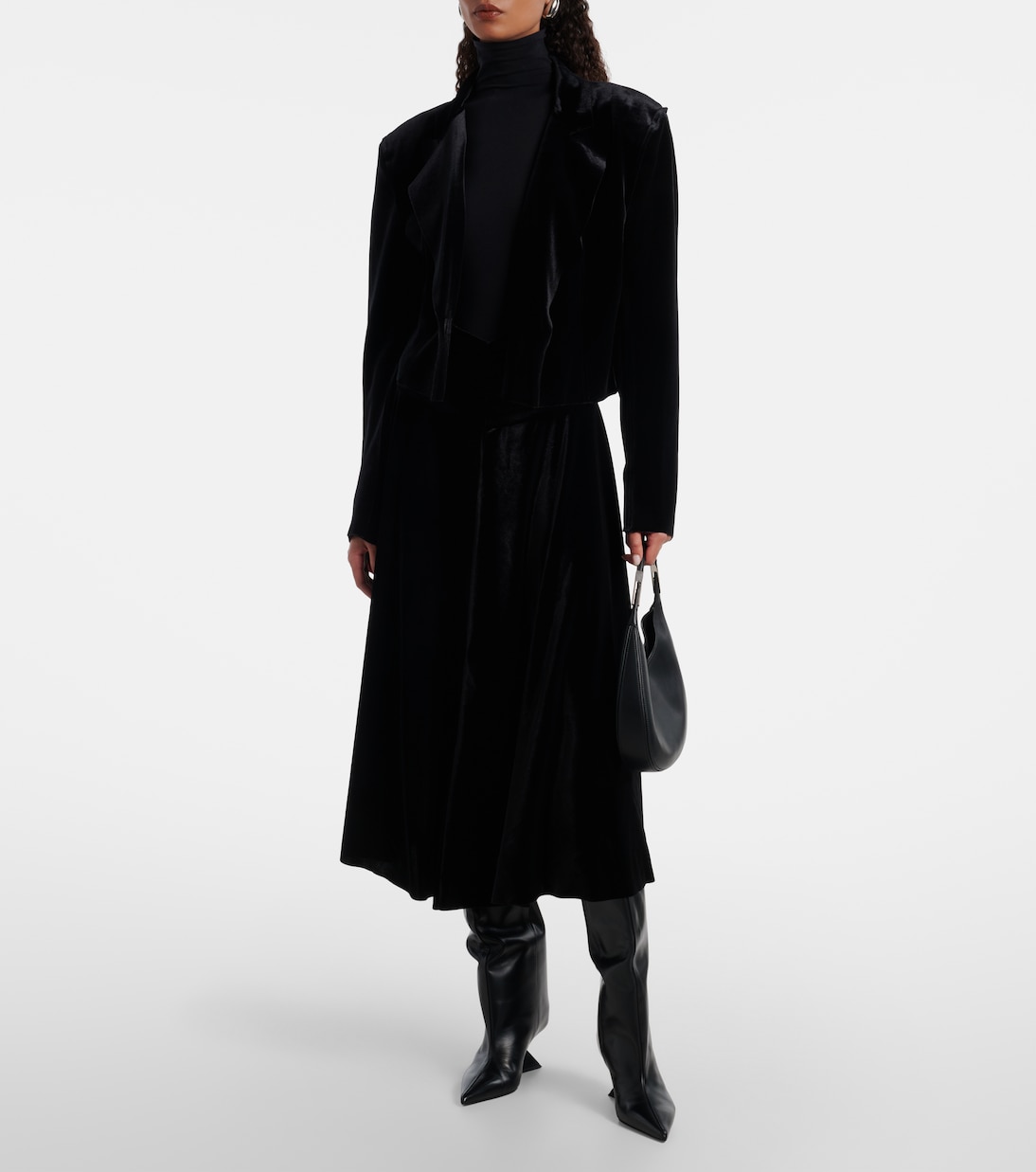 Flared pleated velvet midi skirt | Norma Kamali