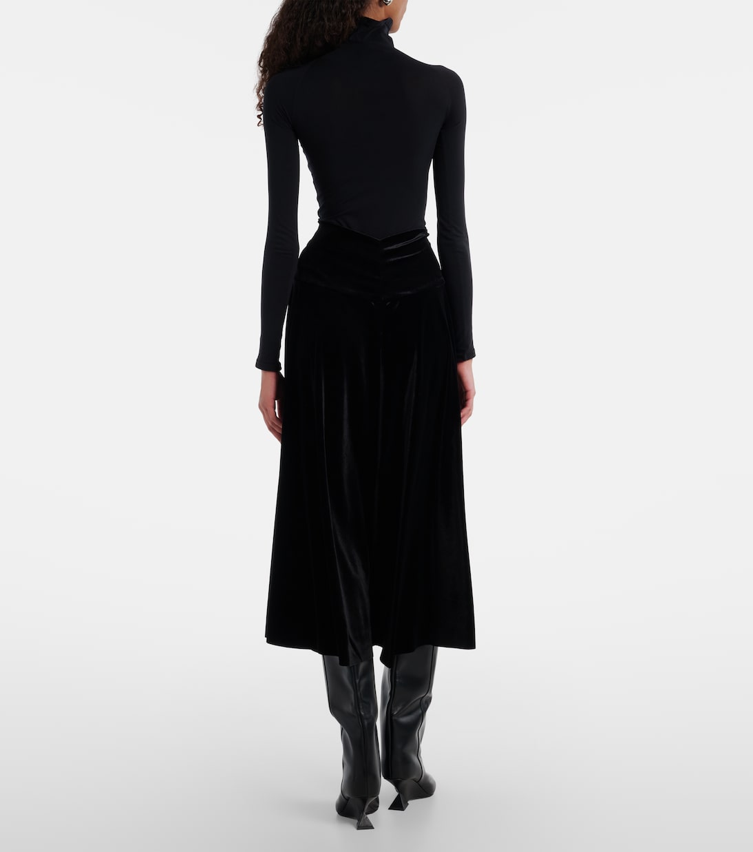 Flared pleated velvet midi skirt | Norma Kamali
