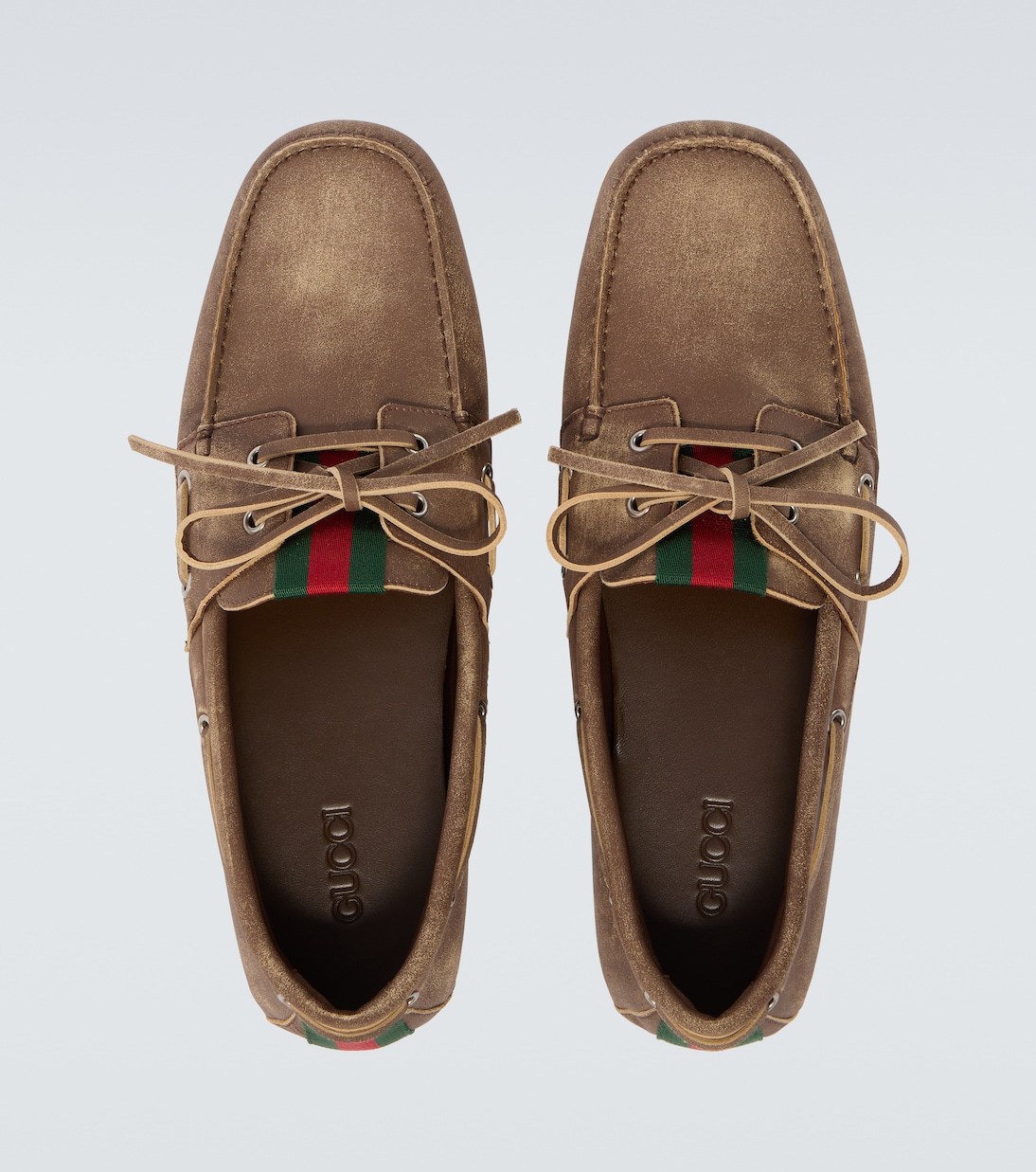 Web Stripe leather boat shoes | Gucci