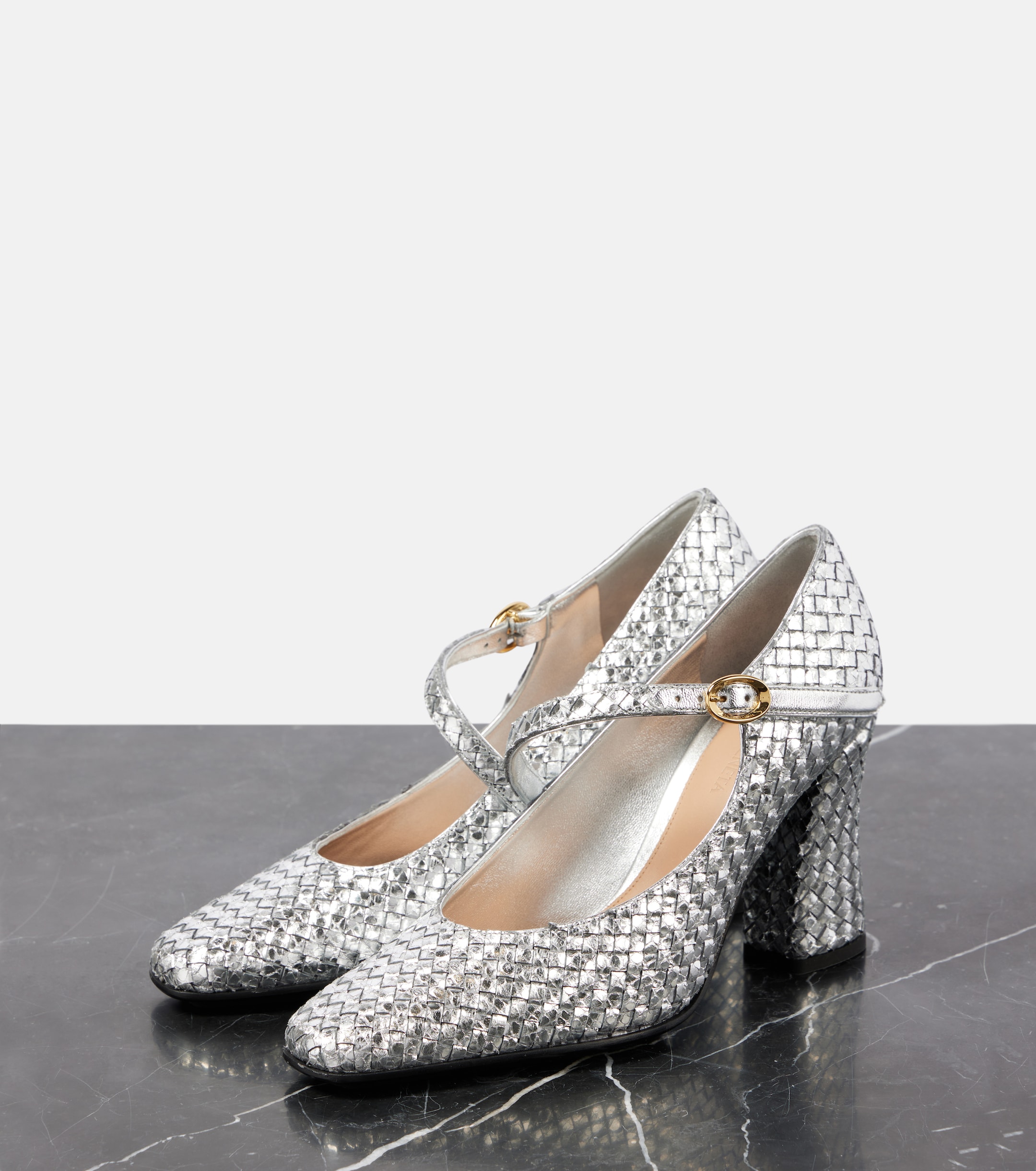 Step metallic leather Mary Jane pumps | Bottega Veneta