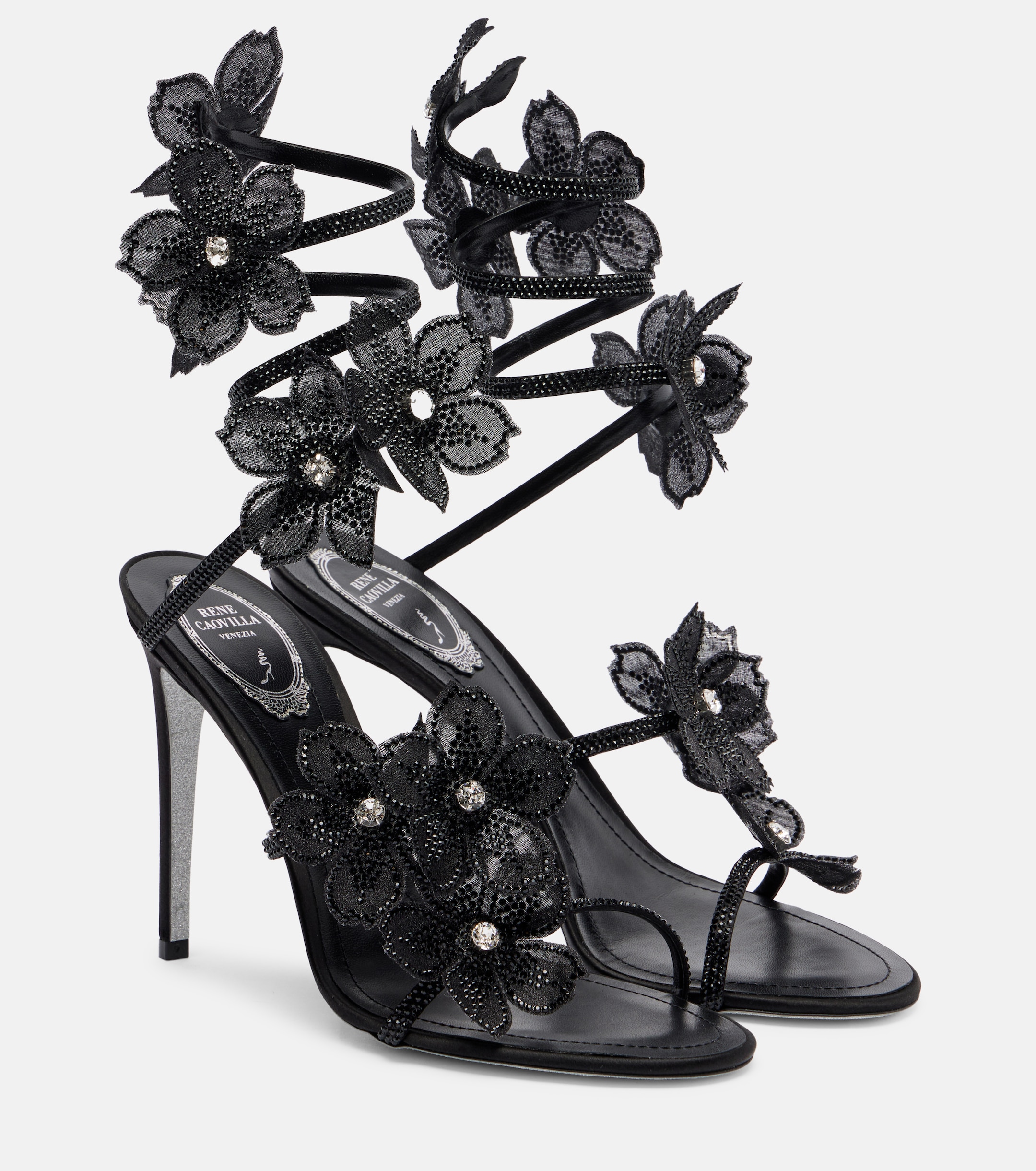 Floriane floral-appliqué satin sandals  | Rene Caovilla
