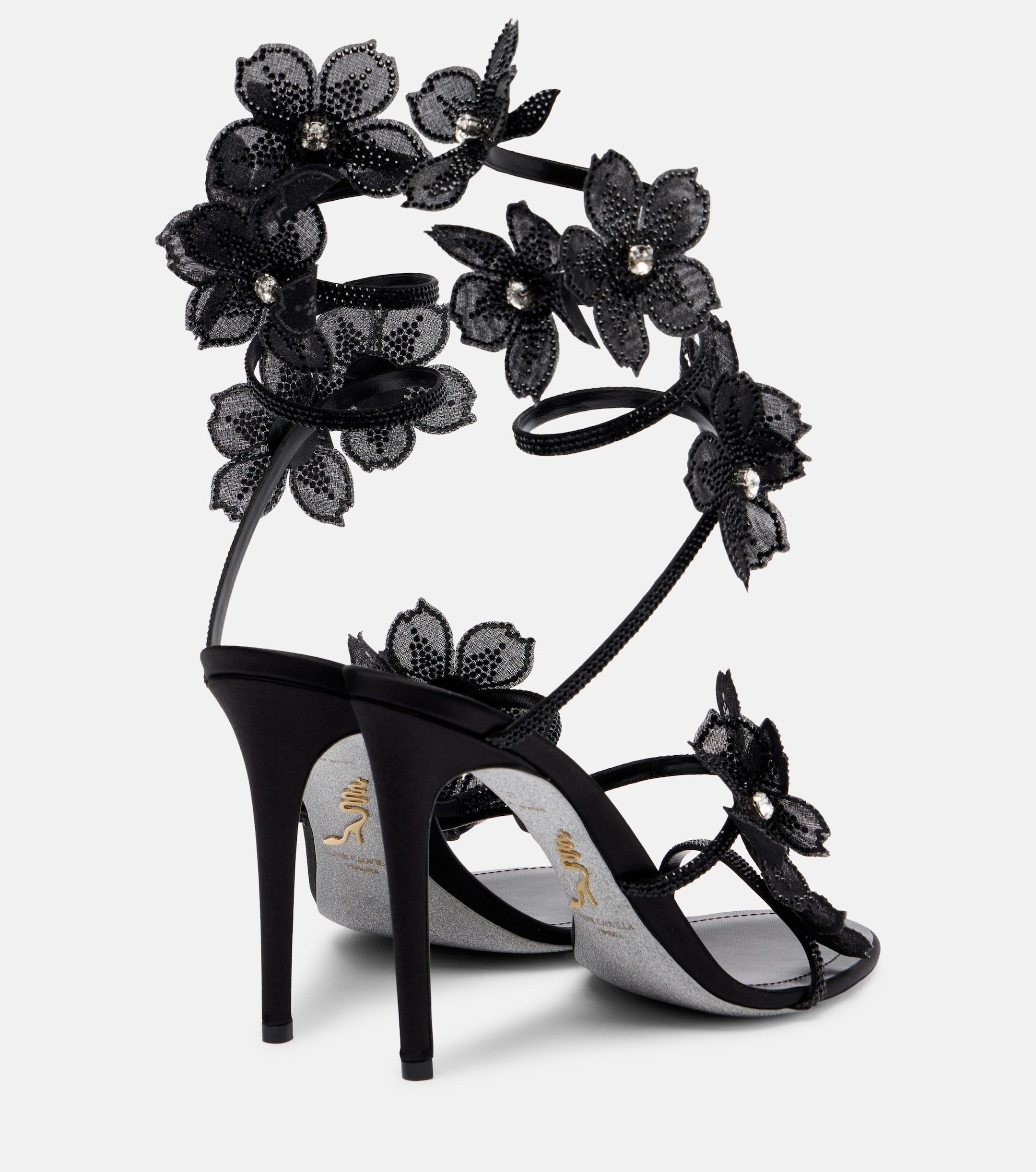 Floriane floral-appliqué satin sandals  | Rene Caovilla