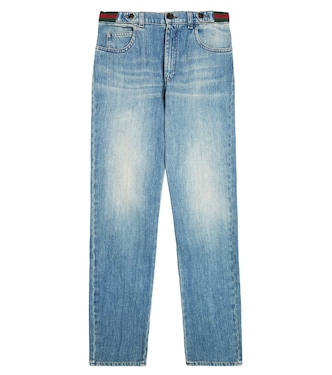 Web Stripe straight jeans | Gucci Kids