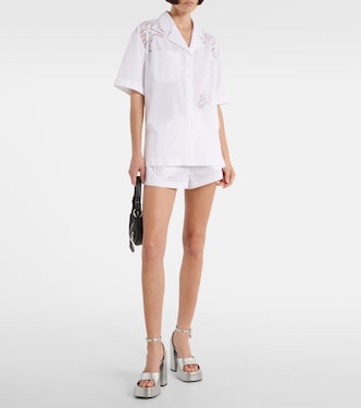Shorts in popeline di cotone e sangallo | Versace