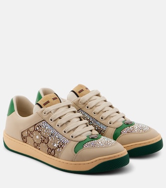Screener embellished leather sneakers | Gucci