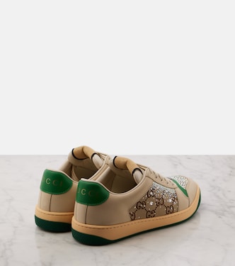 Sneakers Screener mit Leder und Kristallen | Gucci