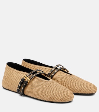 Leather-trimmed straw ballet flats | Alaïa