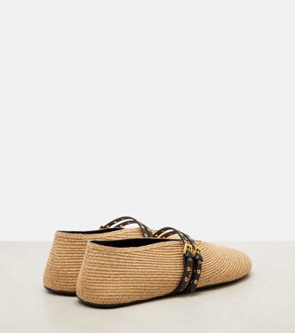 Leather-trimmed straw ballet flats | Alaïa