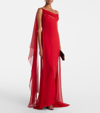 Asymmetric draped silk georgette gown | Blumarine