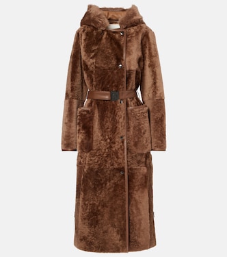Belted hooded shearling coat | Bogner