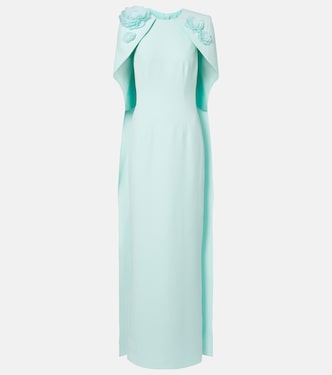 Lennox floral-appliqué caped crêpe gown | Safiyaa