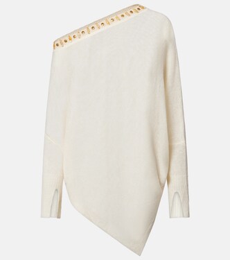 Beaded asymmetric linen-blend sweater | Xu Zhi