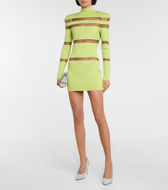 Turtleneck mesh-paneled minidress | Balmain
