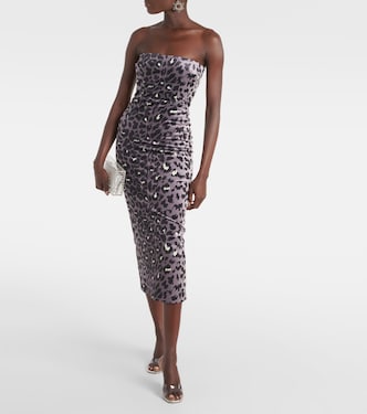 Leopard-print strapless velvet midi dress | Alex Perry