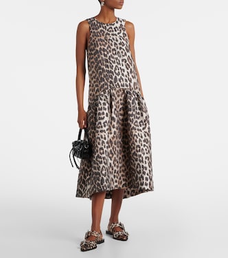 Leopard-print satin slingback flats | Ganni