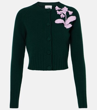 Floral-appliqué cropped wool cardigan | Erdem