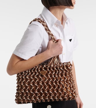 Woven suede-trimmed tote bag | Prada