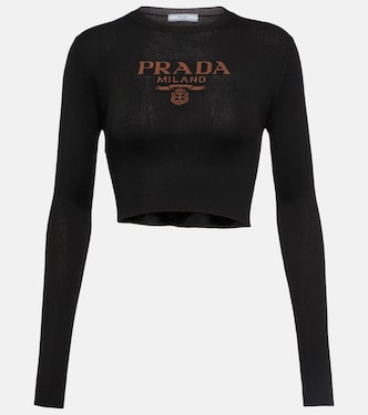 Logo ribbed-knit silk crop top | Prada