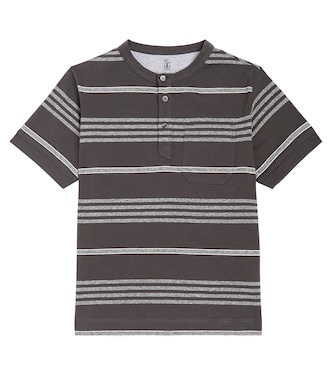 Camiseta de jersey de algodón a rayas | Brunello Cucinelli Kids