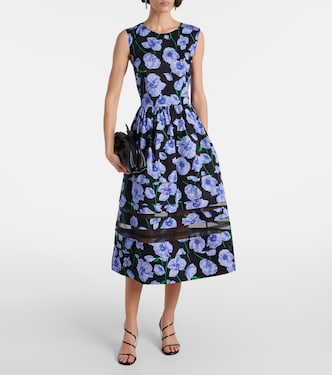 Floral belted cotton-blend midi dress | Carolina Herrera