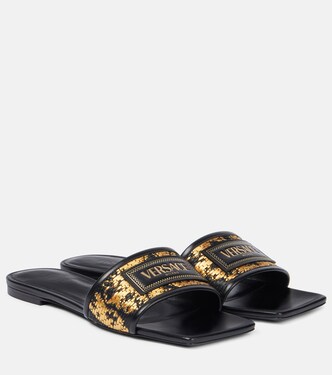Theia Barocco raffia-effect slides | Versace