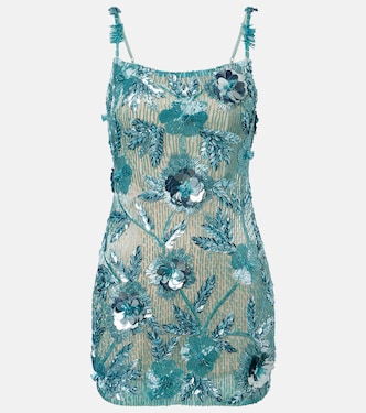 Pierre beaded floral-appliqué minidress | Rachel Gilbert