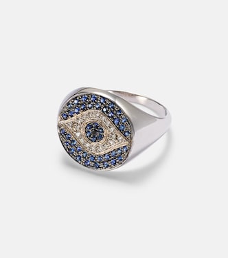 Bague Dawn Chevalier en or blanc 18 ct, diamants et saphirs | Ileana Makri