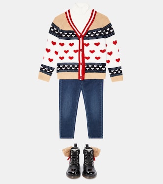 Cardigan in jacquard di lana con cuori | Monnalisa