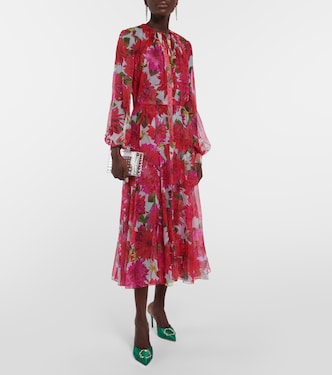 Abito midi in chiffon di seta con stampa | Oscar de la Renta