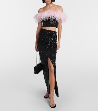 Top cropped con paillettes e piume | Self-Portrait