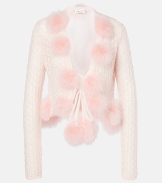 Feather-trimmed mohair and wool-blend cardigan | Blumarine