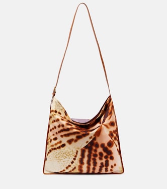 Large printed leather-trimmed shoulder bag | Dries Van Noten
