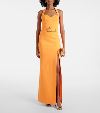 Belted halterneck crêpe maxi dress | Rebecca Vallance