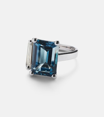 18kt gold ring with diamond and blue topaz | Suzanne Kalan