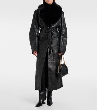 Croc-effect leather coat | Rotate