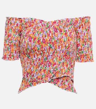 Floral off-shoulder crop top | Poupette St Barth