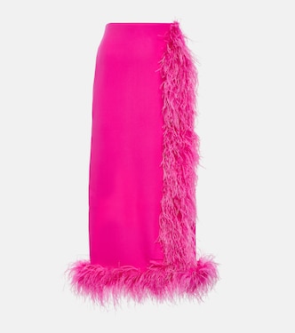 Jupe midi en soie à plumes | Valentino