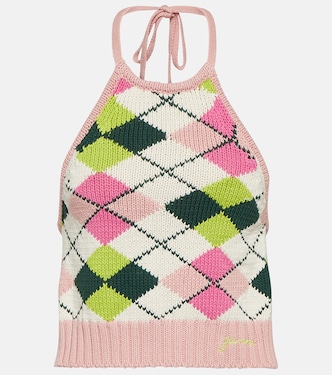 Argyle halterneck cotton top | Ganni
