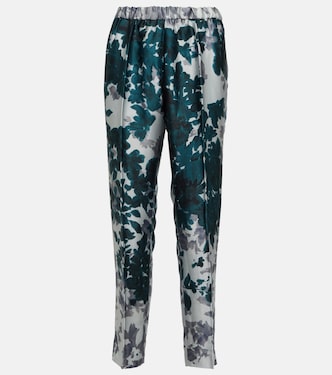 Pantaloni affusolati in raso con stampa | Dries Van Noten