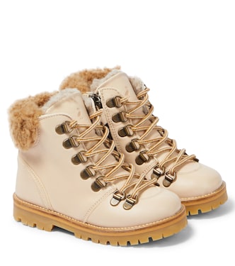 Shearling-trimmed leather booties | Petit Nord