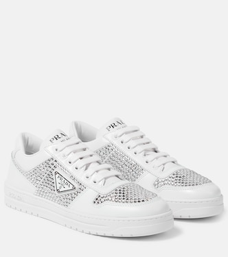 Crystal-embellished leather sneakers | Prada