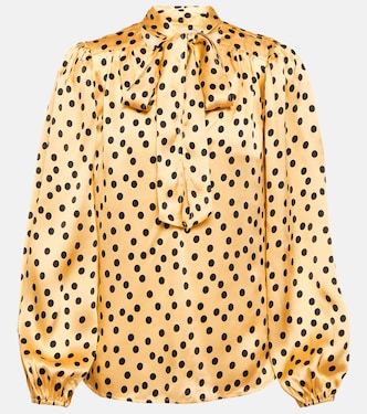 Moss polka-dot tie-neck silk blouse | Rixo