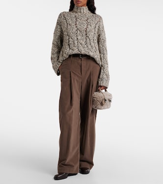 Pleated high-rise cotton wide-leg pants | Brunello Cucinelli