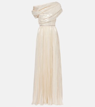 Asymmetric draped silk-blend chiffon maxi dress | Self-Portrait
