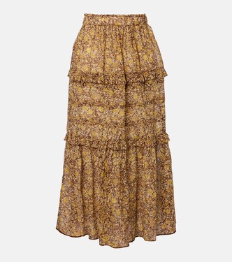 Volumia floral cotton tiered maxi skirt | Marant Etoile