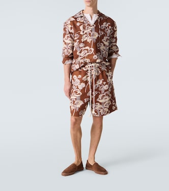 Floral tie-neck linen shirt | Commas