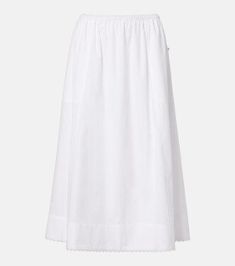 Scalloped cotton poplin midi skirt | Vince